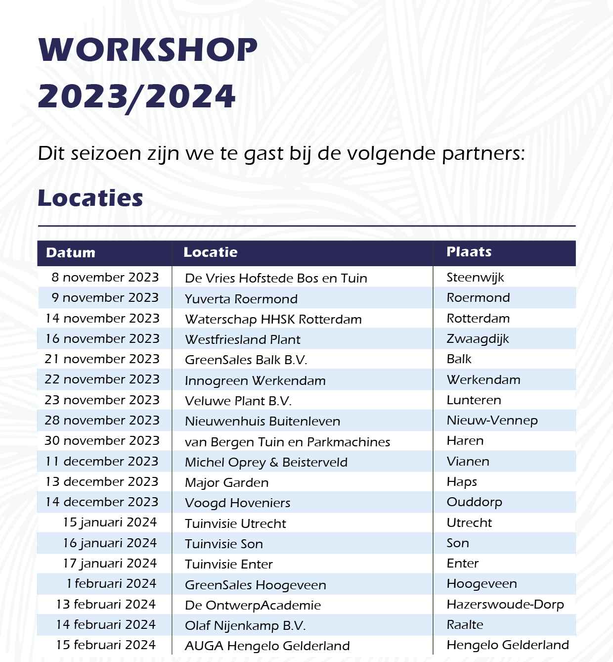 Advertentie vakblad de Hovenier 2023 Workshops 2023 2024 TuinKeur